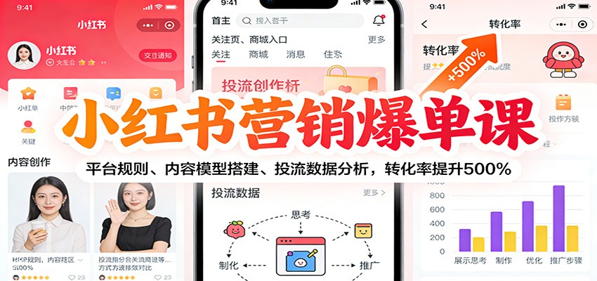 小红书营销爆单课：平台规则、内容模型搭建、投流数据分析，转化率提升500%-weichuangqy