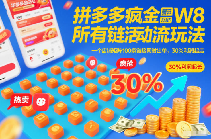 拼多多疯狂活动流玩法，所有链接全部打标，一个店铺矩阵100条链接同时出单，30%利润起店-weichuangqy