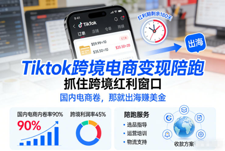 Tiktok跨境电商变现陪跑，抓住跨境红利窗口，国内电商卷，那就出海賺美金-weichuangqy
