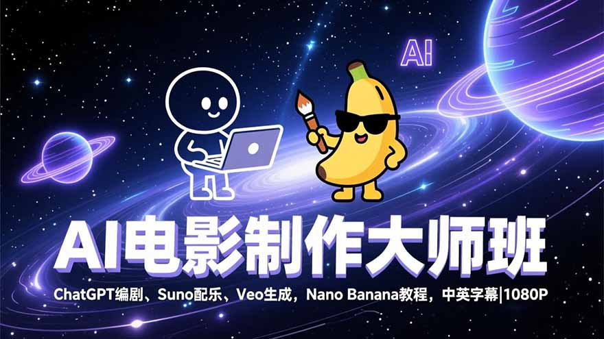AI电影制作大师班：ChatGPT编剧、Suno配乐、Veo生成，Nano Banana教程，中英字幕|1080P-weichuangqy