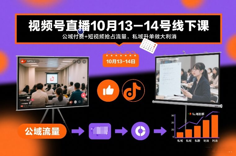 视频号直播10月13-14号线下课，公域付费+短视频抢占流量，私域升单做大利消-weichuangqy