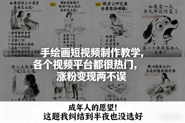 手绘画短视频制作教学，各个视频平台都很热门，涨粉变现两不误-weichuangqy
