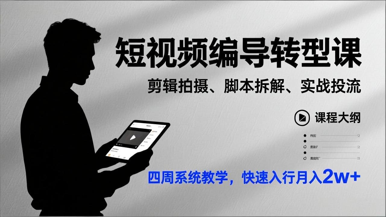 短视频编导转型课，剪辑拍摄、脚本拆解、实战投流，四周系统教学，快速入行月入2w+-weichuangqy