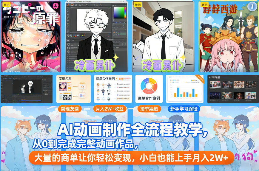 AI动画制作全流程教学，从0到完成完整动画作品，大量的商单让你轻松变现，小白也能上手月入2W+-weichuangqy