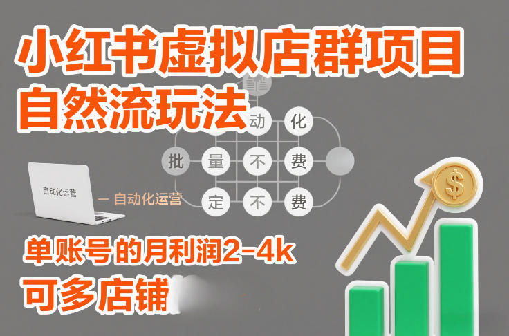 小红书虚拟店群项目，自然流玩法，批量自动化，稳定不费号，单账号的月利润2-4k，可多店矩阵-weichuangqy