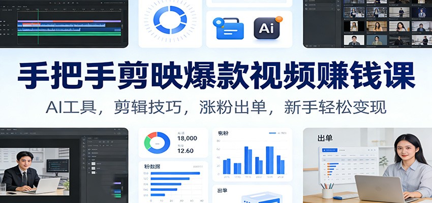 手把手剪映爆款视频赚钱课：AI工具，剪辑技巧，涨粉出单，新手轻松变现-weichuangqy