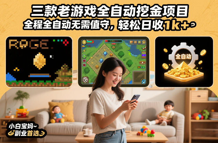 三款老游戏全自动挖金项目，全程全自动无需值守，轻松日收1k+，小白宝妈副业首选【揭秘】-weichuangqy