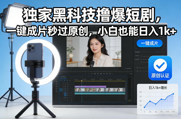 独家黑科技撸爆短剧，一键成片秒过原创，小白也能日入1k+【揭秘】-weichuangqy