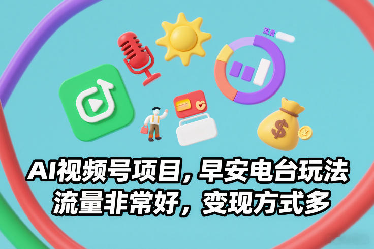 AI视频号项目，早安电台玩法，流量非常好，变现方式多-weichuangqy