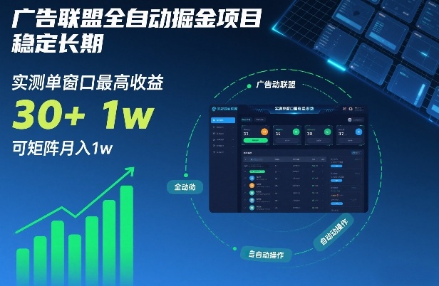 广告联盟全自动掘金项目，稳定长期，实测单窗口最高收益30+，可矩阵月入1w+【揭秘】-weichuangqy