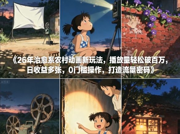 26年治愈系农村动画新玩法，播放量轻松破百万，日收益多张，0门槛操作，打造流量密码-weichuangqy