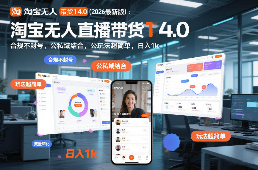 淘宝无人直播带货14.0(2026最新版)：合规不封号，公私域结合，玩法超简单，日入1k+【揭秘】-weichuangqy