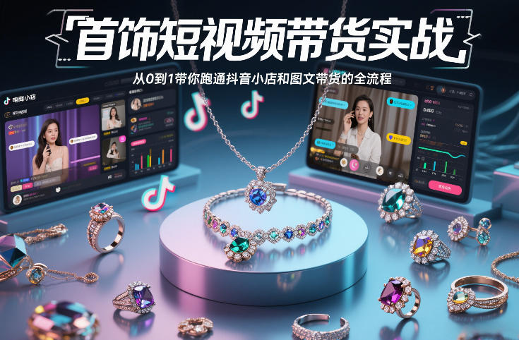 首饰短视频带货实战，从0到1带你跑通抖音小店和图文带货的全流程-weichuangqy