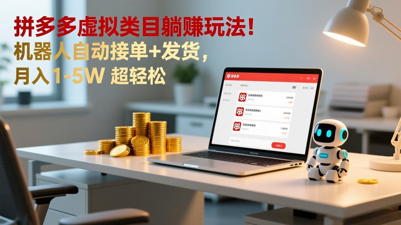 多多虚拟类目躺赚玩法！机器人自动接单+发货，月入 1-5W 超轻松-weichuangqy
