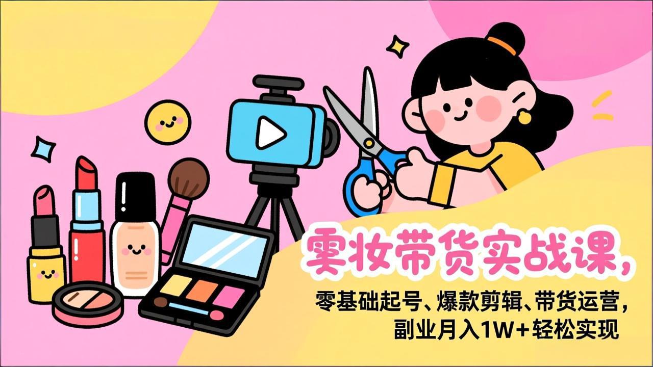 美妆带货实战课，零基础起号、爆款剪辑、带货运营，副业月入1W+轻松实现-weichuangqy