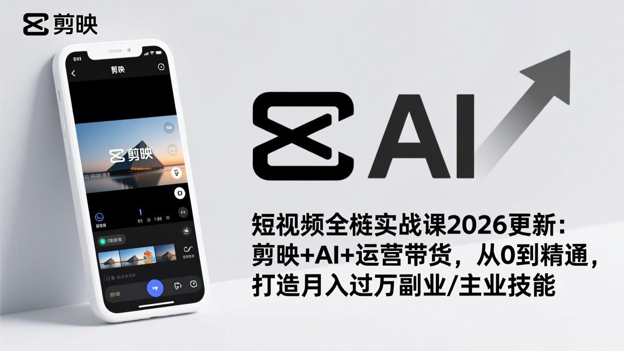 短视频全栈实战课2026更新：剪映+AI+运营带货，从0到精通，打造月入过万副业/主业技能-weichuangqy