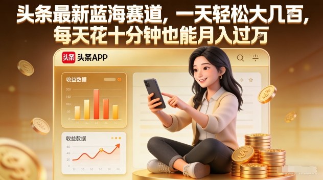 头条最新蓝海赛道，一天轻松大几张，每天花十分钟也能月入过1W【揭秘】-weichuangqy