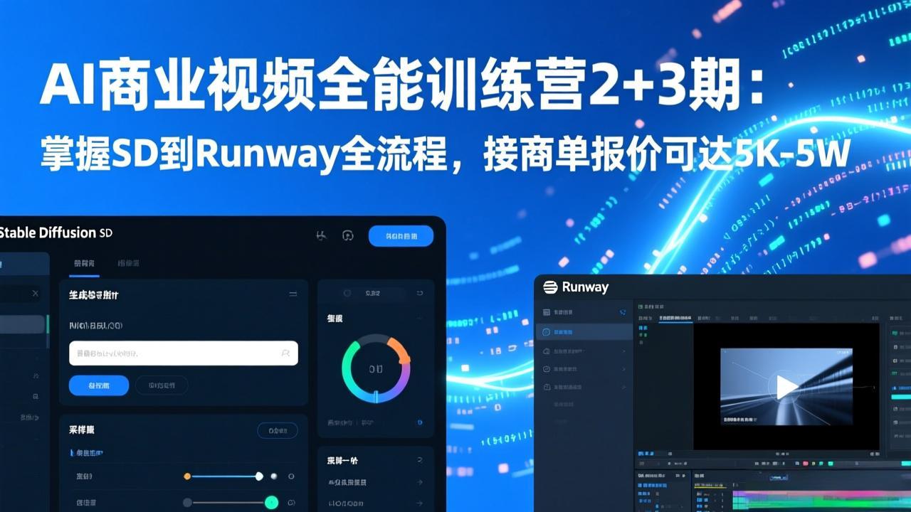 AI商业视频全能训练营2+3期：掌握SD到Runway全流程，接商单报价可达5K-5W-weichuangqy