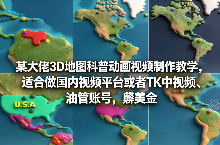 某大佬3D地图科普动画视频制作教学，适合做国内视频平台或者TK中视频、油管账号，賺美金-weichuangqy