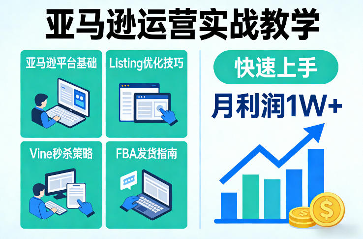 亚马逊运营实战教学，亚马逊平台+Listing优化+Vine秒杀+FBA发货等，快速上手，实现店铺月利润1W-weichuangqy