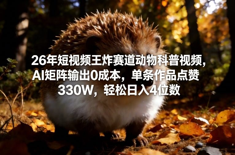 26年短视频王炸赛道动物科普视频，AI矩阵输出0成本，单条作品点赞330W，轻松日入4位数-weichuangqy