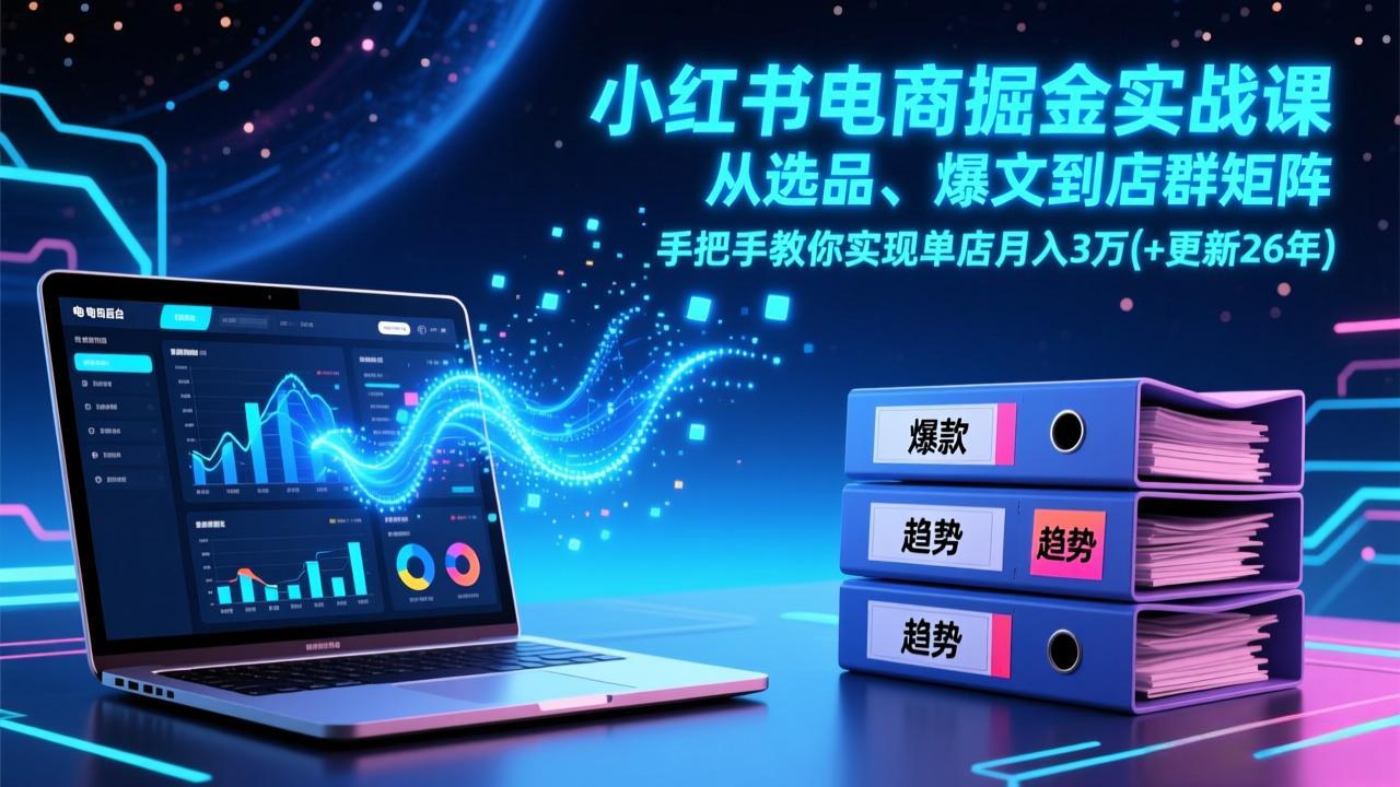 小红书电商掘金实战课，从选品、爆文到店群矩阵，手把手教你实现单店月入3万+(更新26年-weichuangqy