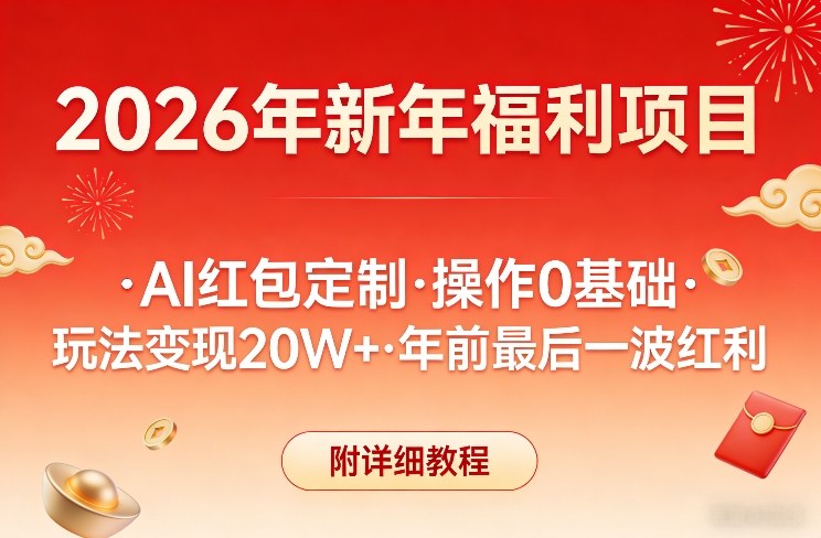 新年福利项目，AI红包定制，操作0基础，玩法变现20W+年前最后一波红利，附详细教程-weichuangqy