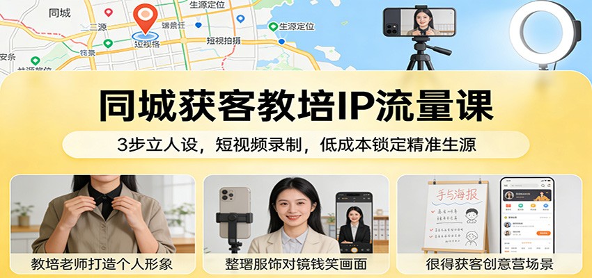 同城获客教培IP流量课：3步立人设，短视频录制，低成本锁定精准生源-weichuangqy