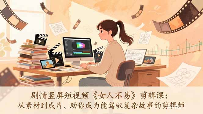 剧情竖屏短视频《女人不易》剪辑课：从素材到成片、助你成为能驾驭复杂故事的剪辑师-weichuangqy