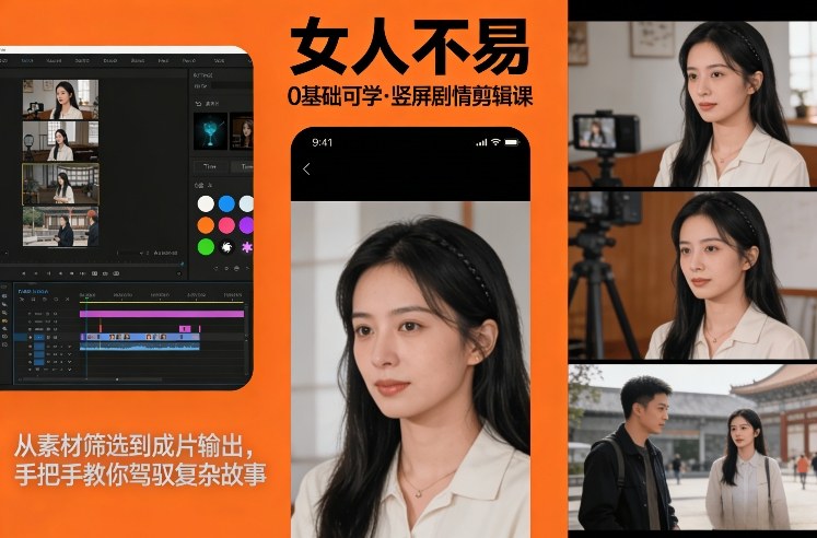 0基础可学！《女人不易》竖屏剧情剪辑课，从素材筛选到成片输出，手把手教你驾驭复杂故事-weichuangqy