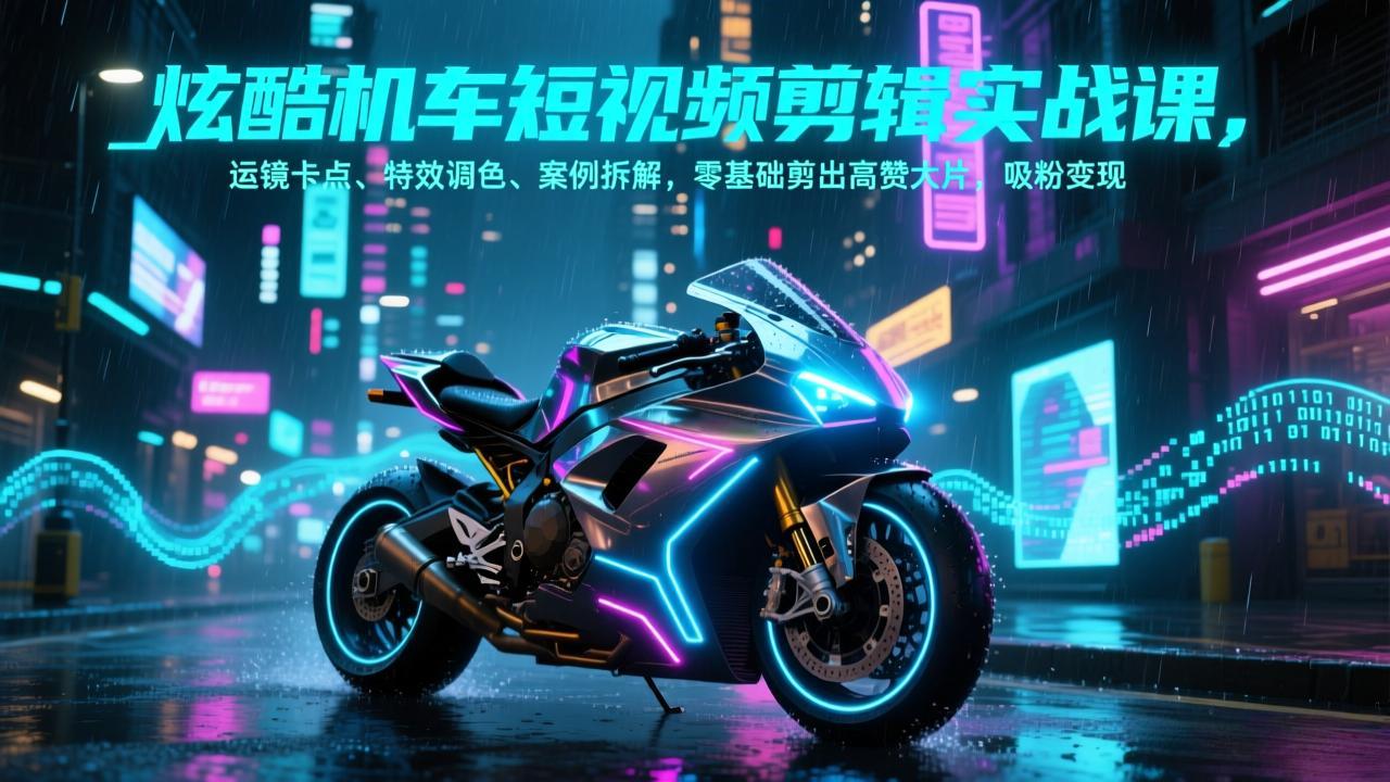 炫酷机车短视频剪辑实战课，运镜卡点、特效调色、案例拆解，零基础剪出高赞大片，吸粉变现-weichuangqy