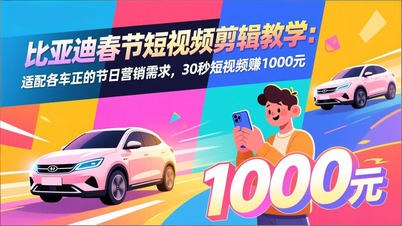 比亚迪春节短视频剪辑教学：适配各车企的节日营销需求，30秒短视频赚1000元-weichuangqy