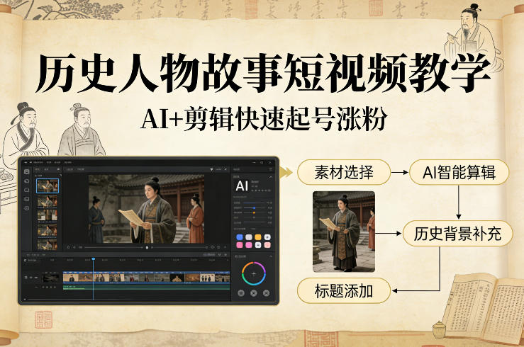 历史人物故事短视频教学，AI+剪辑制作历史人物题材短视频，快速起号涨粉-weichuangqy