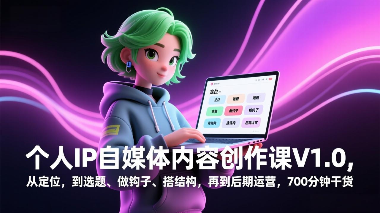 个人IP自媒体内容创作课V1.0，从定位，到选题、做钩子、搭结构，再到后期运营，700分钟干货-weichuangqy