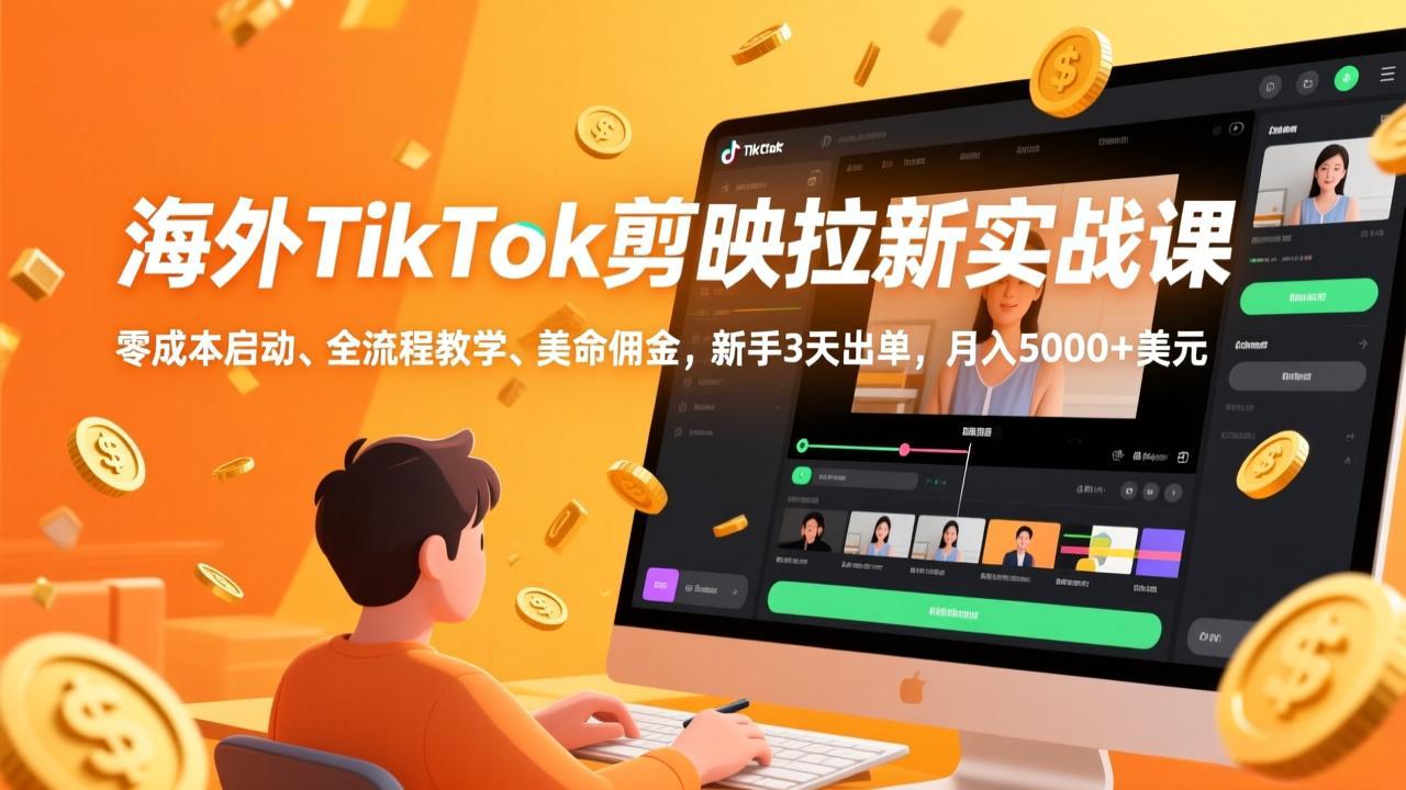 海外TikTok剪映拉新实战课，零成本启动、全流程教学、美金佣金，新手3天出单，月入5000+美元-weichuangqy