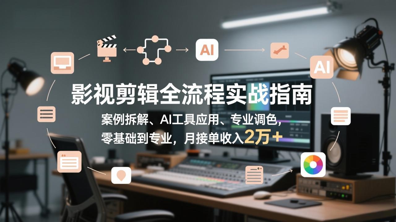 影视剪辑全流程实战指南，案例拆解、AI工具应用、专业调色，零基础到专业，月接单收入2万+-weichuangqy
