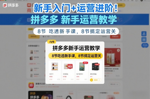 新手入门+运营进阶！拼多多新手运营教学，8节吃透新手课，8节搞定运营关-weichuangqy