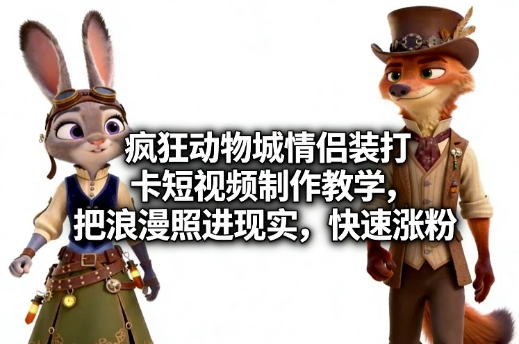 疯狂动物城情侣装打卡短视频制作教学，把浪漫照进现实，快速涨粉-weichuangqy