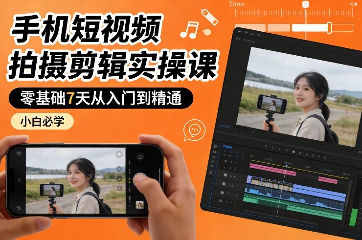 手机短视频拍摄剪辑实操课，零基础7天从入门到精通，小白必学-weichuangqy