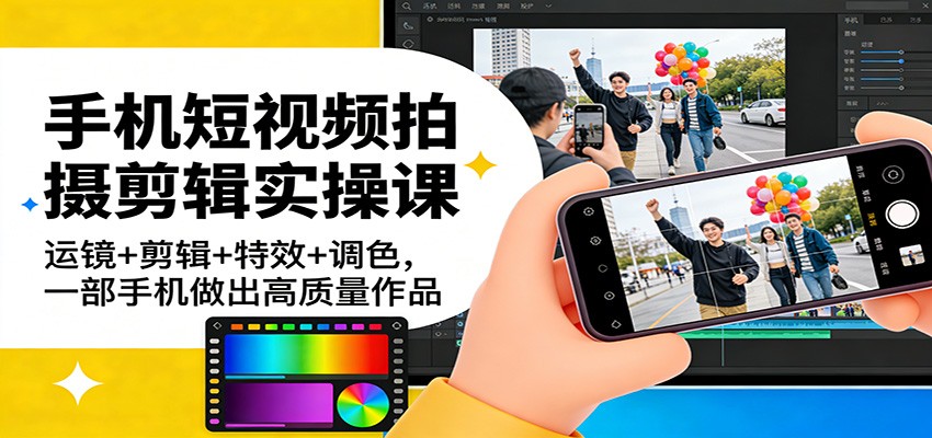 手机短视频拍摄剪辑实操课：运镜+剪辑+特效+调色，一部手机做出高质量作品-weichuangqy