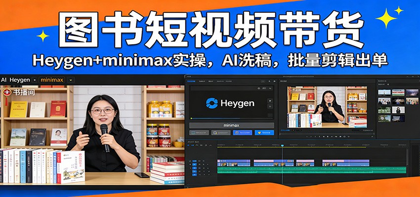 图书短视频带货：Heygen+minimax实操，AI洗稿 ，批量剪辑出单-weichuangqy