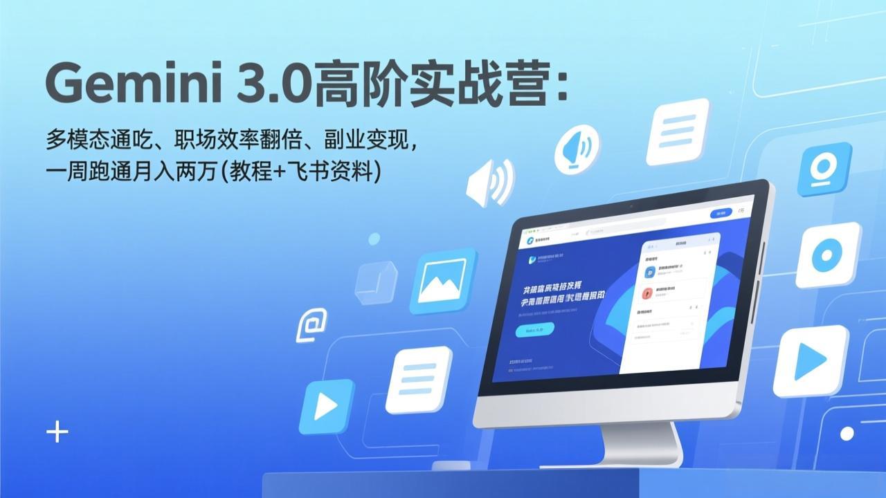 Gemini 3.0高阶实战营：多模态通吃、职场效率翻倍、副业变现，一周跑通月入两万(教程+飞书资料-weichuangqy