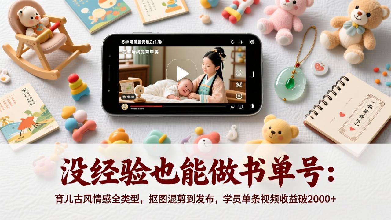 没经验也能做书单号：育儿古风情感全类型，抠图混剪到发布，学员单条视频收益破2000+-weichuangqy