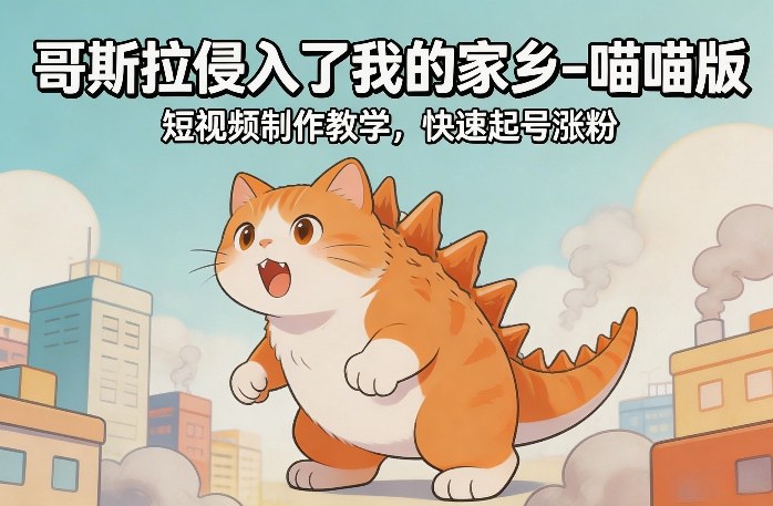 哥斯拉侵入了我的家乡–喵喵版短视频制作教学，快速起号涨粉-weichuangqy