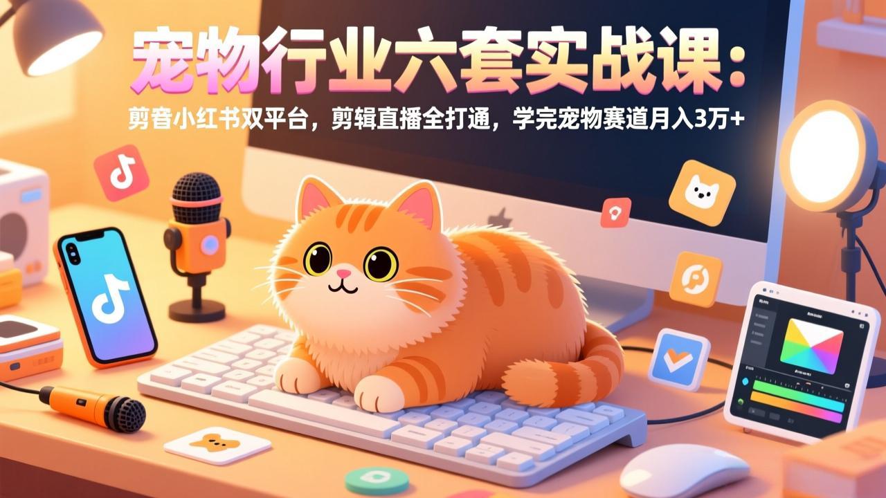 宠物行业六套实战课：抖音小红书双平台，剪辑直播全打通，学完宠物赛道月入3万+-weichuangqy
