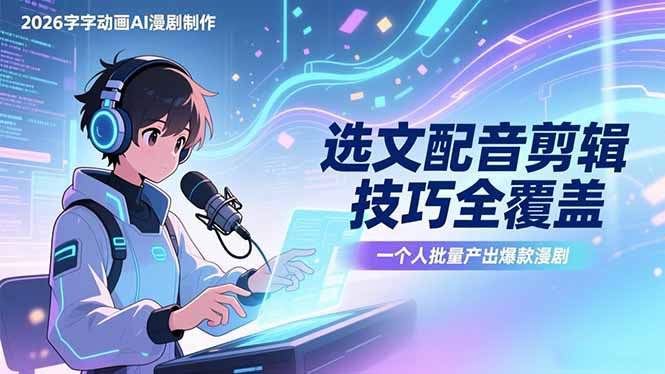 2026字字动画AI漫剧制作-1期，选文配音剪辑技巧全覆盖，一个人就能批量产出爆款漫剧-weichuangqy