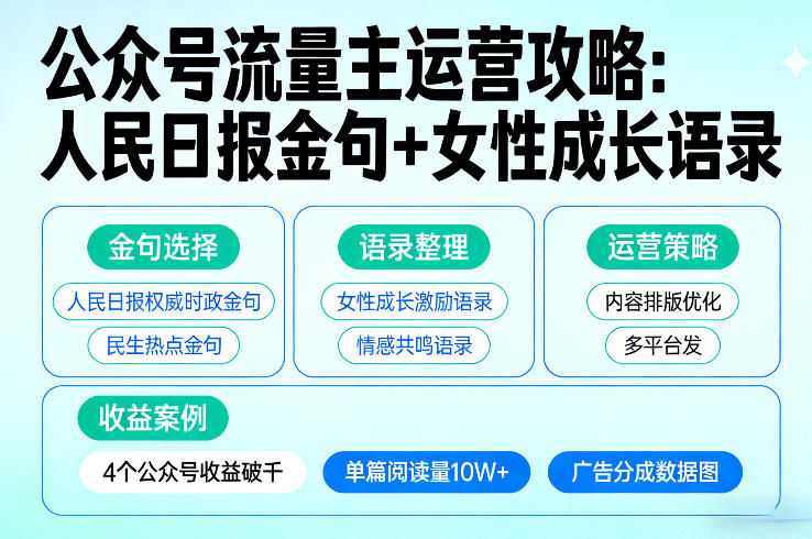 利用人民日报金句+女性成长语录做公众号流量主，4个公众号收益破千-weichuangqy