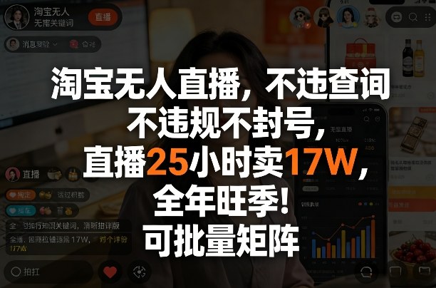 淘宝无人直播，不违规不封号，直播25小时卖17W，全年旺季！可批量矩阵【揭秘】-weichuangqy