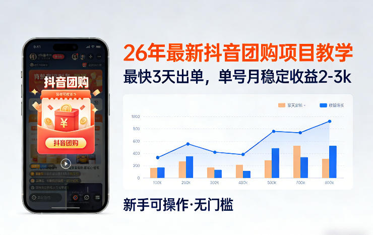 26年最新抖音团购项目教学，0门槛，最快3天出单，单号月稳定收益2-3k(更新3月11日)-weichuangqy