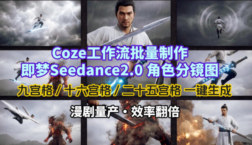 Coze工作流批量制作即梦Seedance2.0角色分镜图，九宫格-十六宫格-二十五宫格一键生成，漫剧量产，效率翻倍-weichuangqy